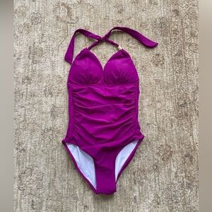 Halter One-Piece Swimsuit in Magenta